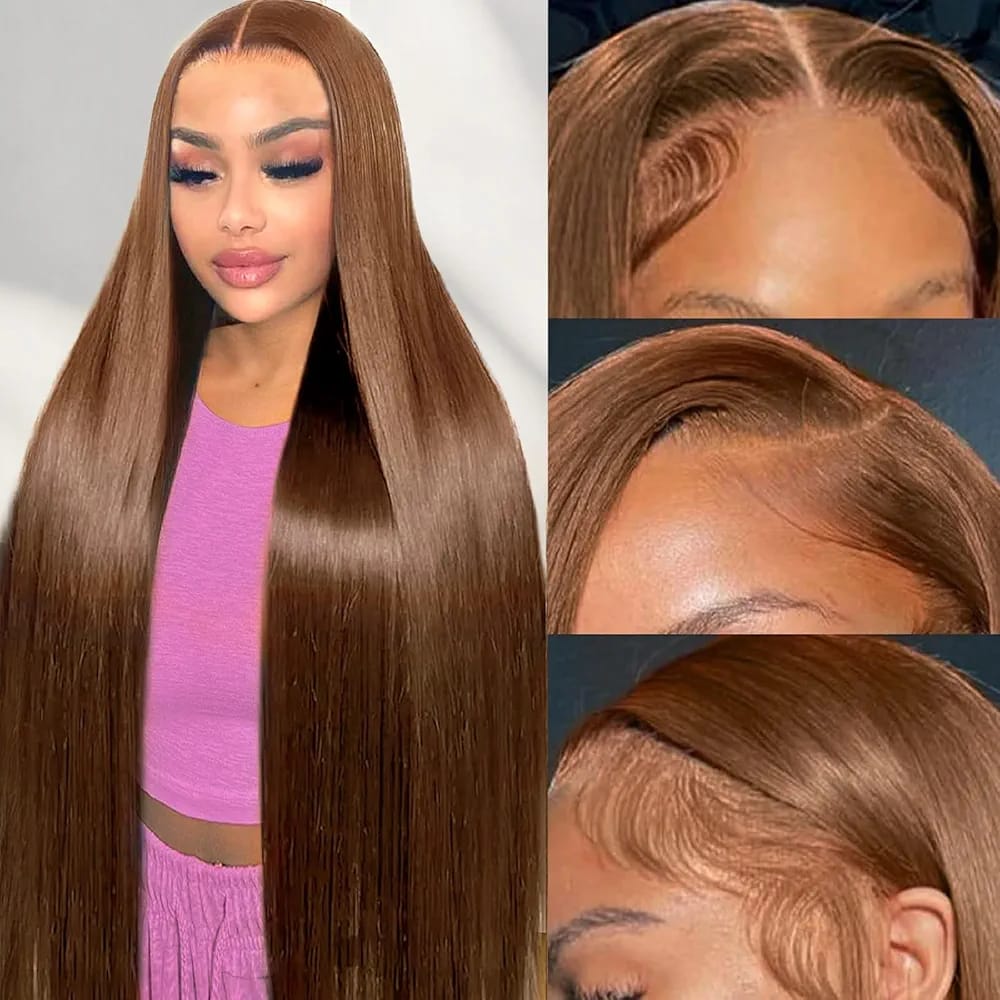 CHOCOLATE BROWN LACE FRONT WIGS HUMAN HAIR PRE PLUCKED 13X6